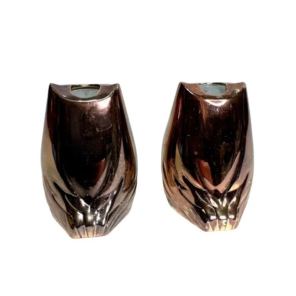 VTG MCM OWL SALT & PEPPER SHAKERS IN COPPER LUSTER FINISH 2" HIGH ORIG STOPPERS - Picture 3 of 7